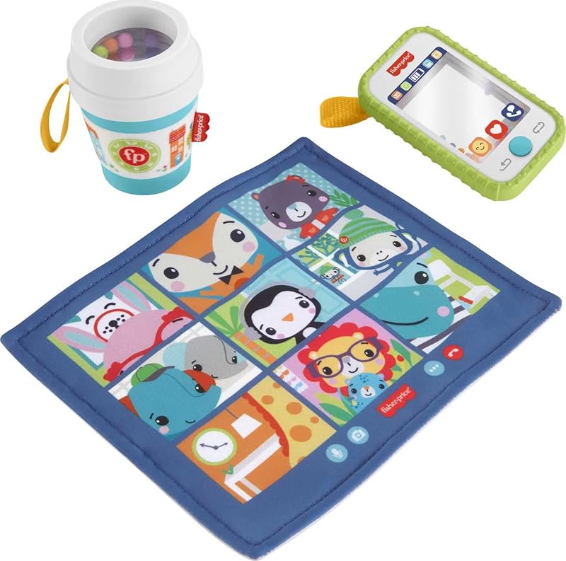 Juego de juguetes Work From Home de Fisher-Price, 3 juguetes para bebés para llevar y mordedor para bebés de 3 meses en adelante