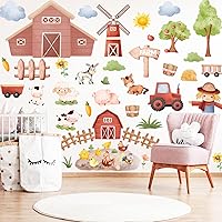 Vista 4 de Whaline 8 hojas de calcomanías de pared de animales de granja, lindos dibujos animados, calcomanías de pared de animales de granja, acuarela, oveja