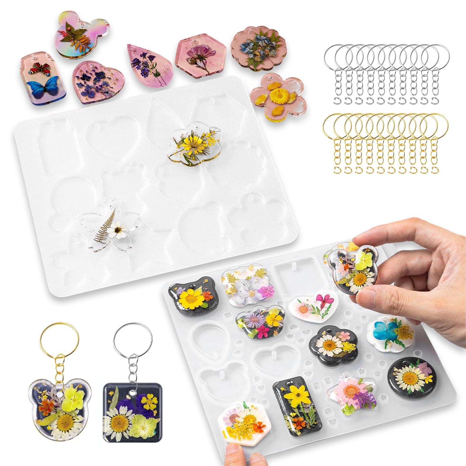 Keychain Resin Moulds Silicone with Hole, 2 Pcs 24 Cavities Silicone Moulds