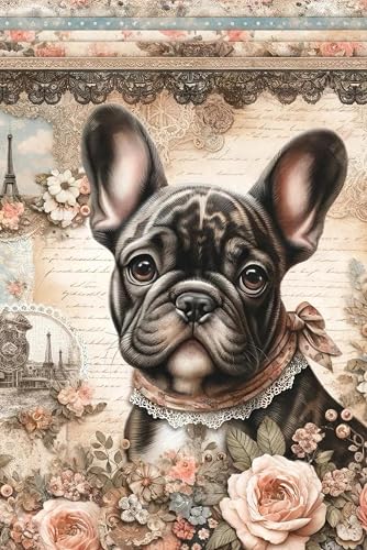 Notizbuch: Charmante Notizen im Vintage-Stil mit niedlicher französischer Bulldogge: 150 linierten Seiten im handlichen Format 6 x 9 Zoll (ähnlich DIN A5)