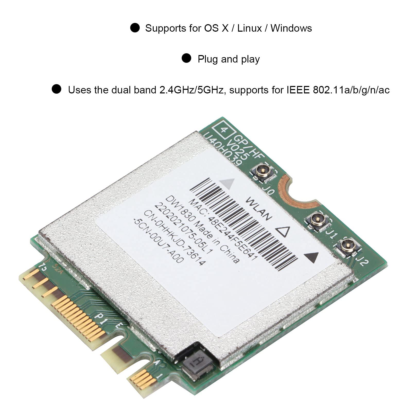 Scheda WiFi, DW1830 BCM943602BAED Scheda di Rete Wireless Dual Band, NGFF M.2 802.11a/b/g/n/AC Adattatore di Rete Bluetooth 4.0 per/OS X/Linux