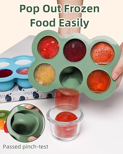 Miniatura 3 de Bandeja para congelador de alimentos para bebés con tapa, 6 moldes de silicona de 3 onzas para congelador, contenedor de almacenamiento para