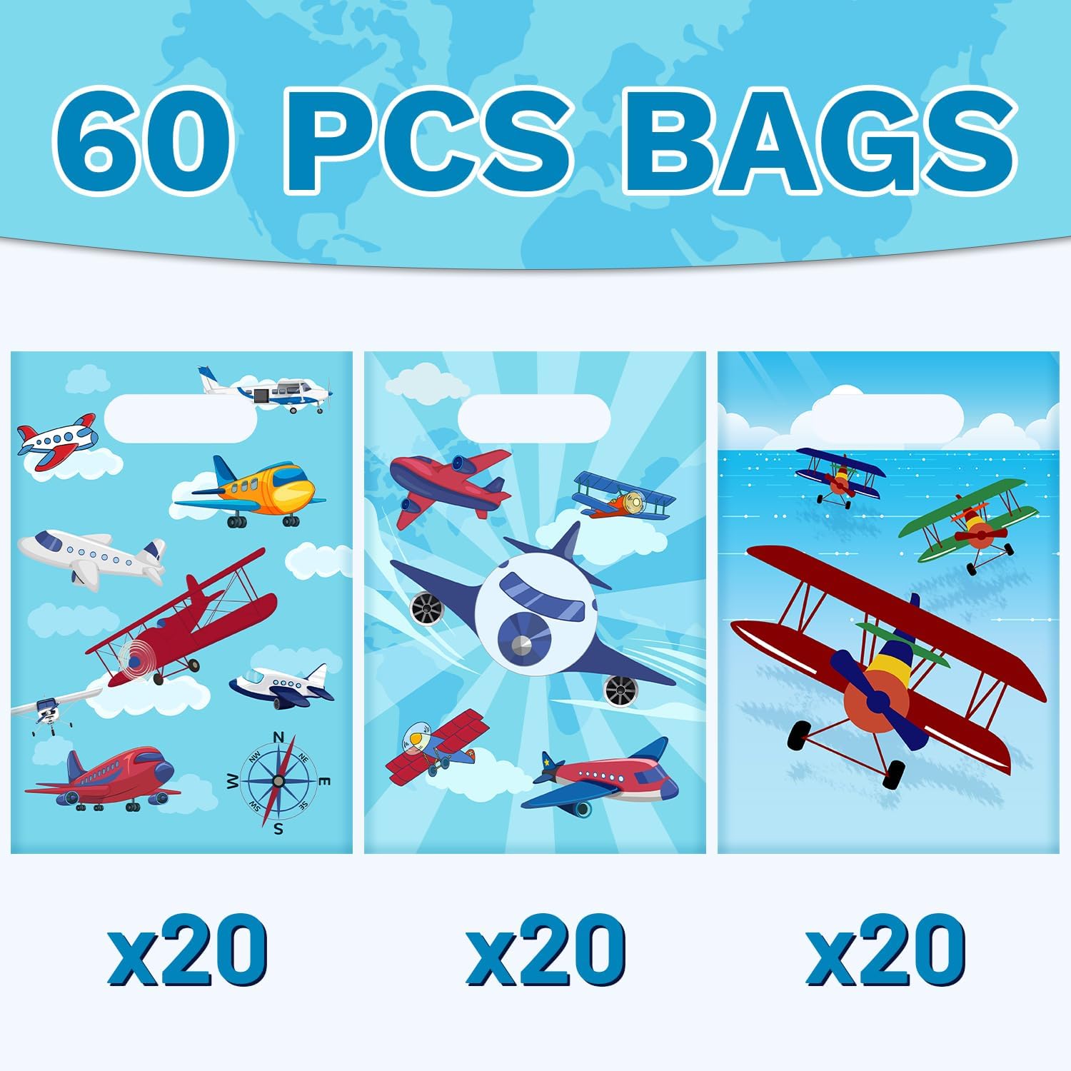 JIUGUOBAO 60 PCS Airplane Party Gift Bags, Airplane Party Favors Bags Waterproof Plastic Goodie Bags for Airplane Birthday Party Decorations Supplies Gifts image 3