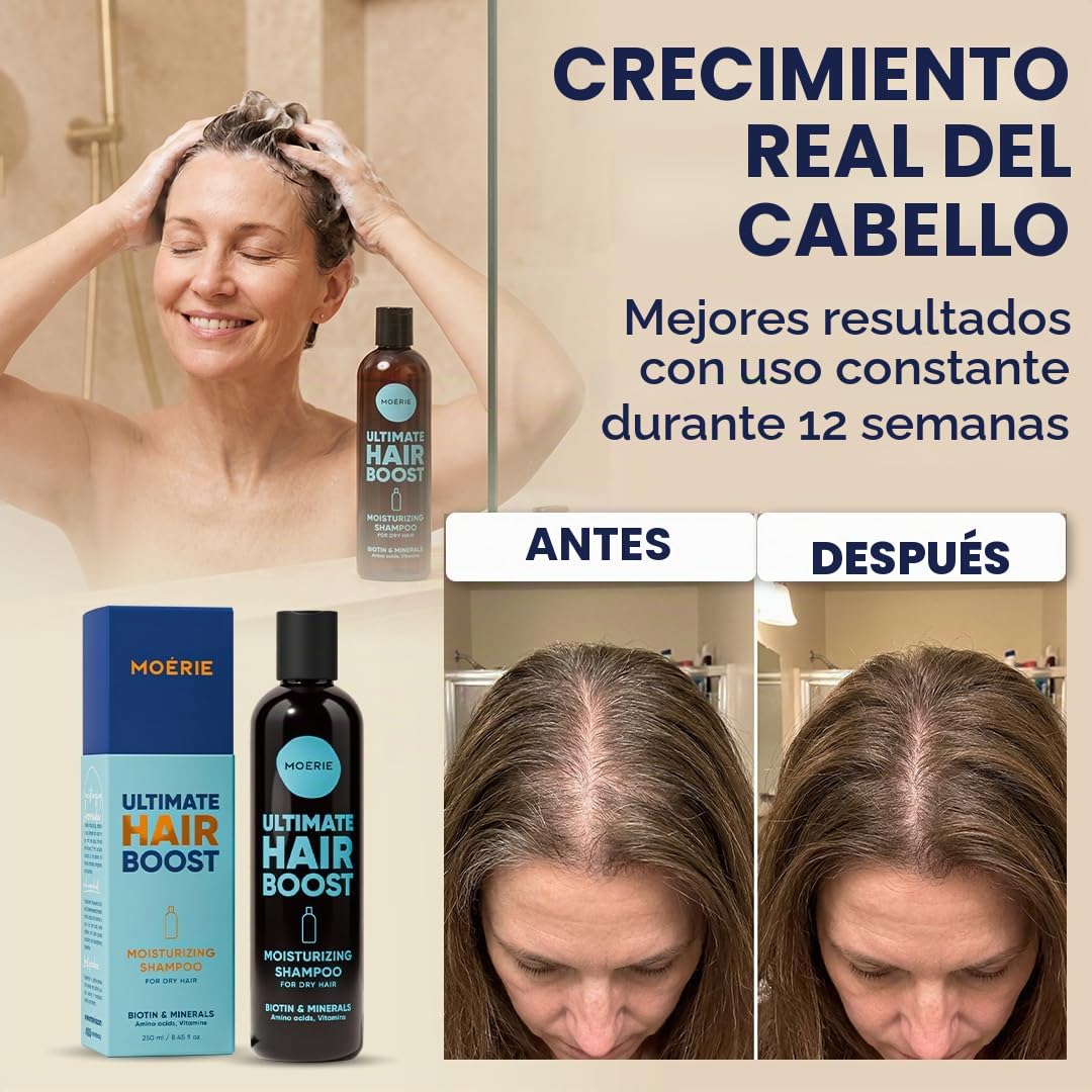 Champú Moerie champu de cabello crecimiento - cabello más largo y grueso - más volumen - vegano - Libre de parabenos y siliconas - todo tipo - champu anticaida - tratamiento hidratante cabello X2
