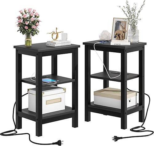VECELO Mesas auxiliares modernas, mesita de noche con estante de almacenamiento de 3 capas para espacios pequeños, sala de estar, dormitorio, casa