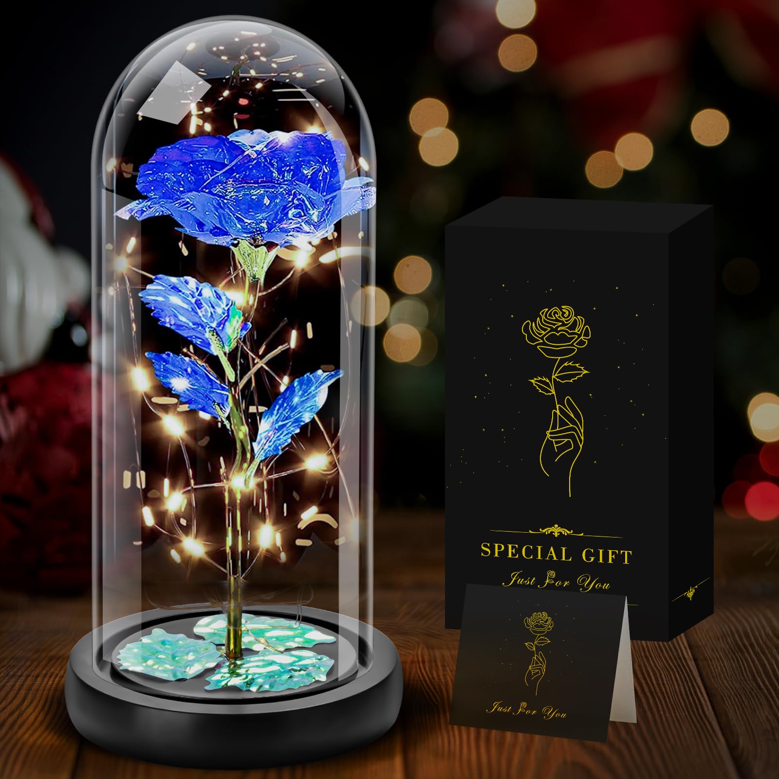 Seachrgif Ewige Rose Blau,Muttertagsgeschenke für Mama,Rose im Glas mit licht,Oma,Junge Frauen,Ehefrau,Schwiegermutter, Schwester Frau Romantische Geschenke für Muttertag Valentinstag Jahrestag