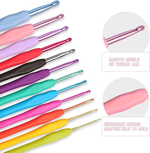Miniatura 4 de KOKNIT Juego de 12 ganchos de ganchillo, mango ergonómico para manos artríticas, agujas de ganchillo cómodas y suaves, agujas de tejer extralargas