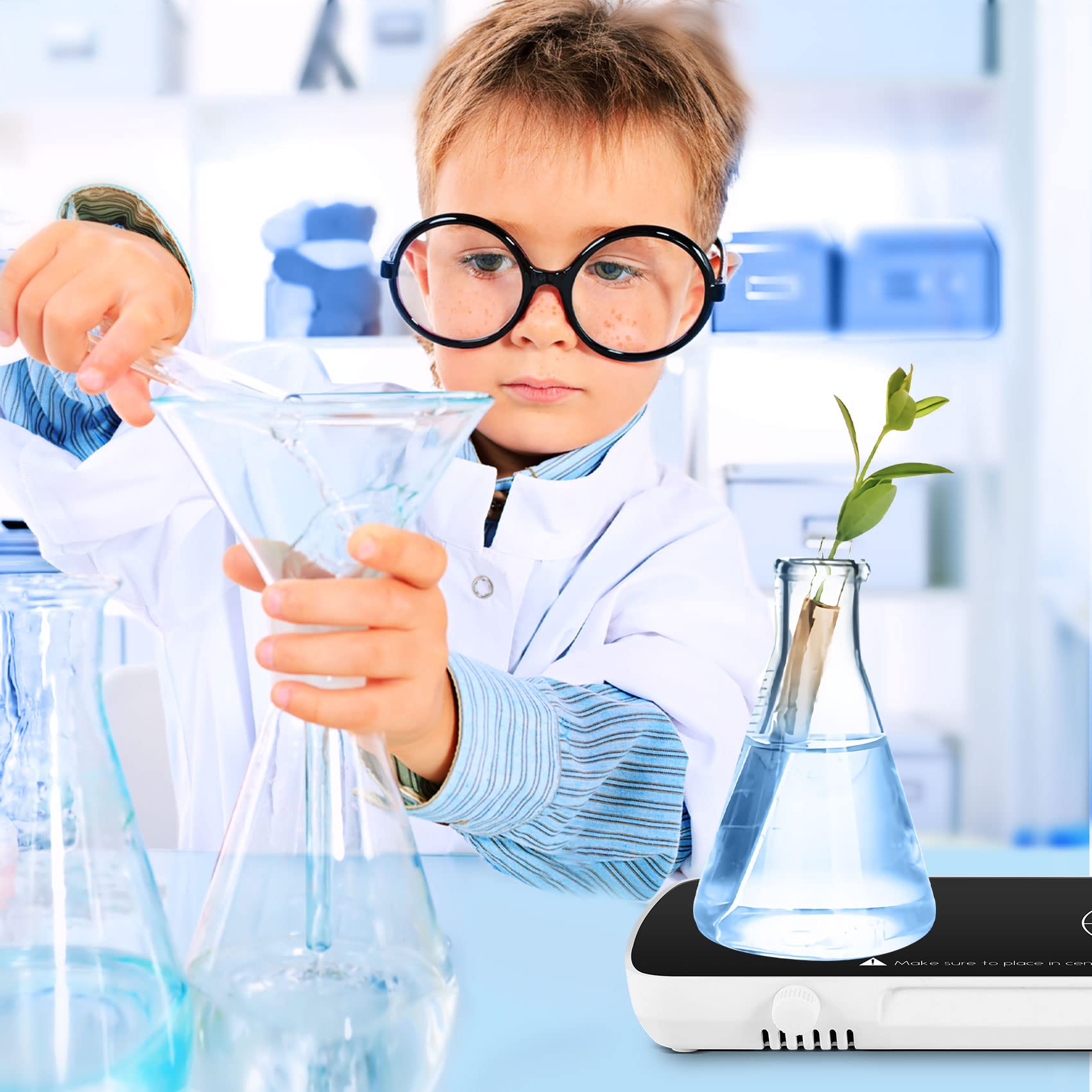 Mini Agitatore Magnetico con Barra di Agitazione, 2 Mixer da Laboratorio Indipendenti con Pannello di, capacità 1 L + 1 L, velocità Regolata 0-4000 / Min