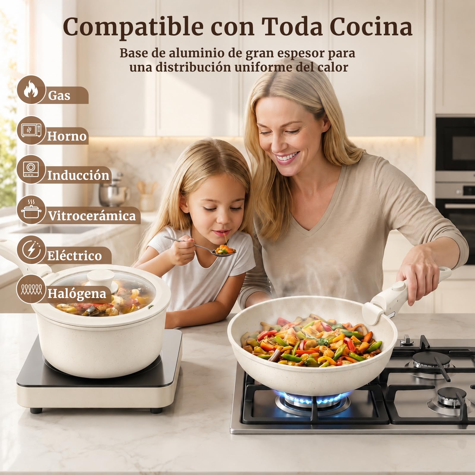 YASHE Batería de cocina 20 piezas, inducción, atóxica, sin PTFE ni PFAS | No Tóxico Batería de Cocina, Ollas Apilables para Inducción, Juego Ahorrador de Espacio para Caravana, Sin PFOA/PFOS