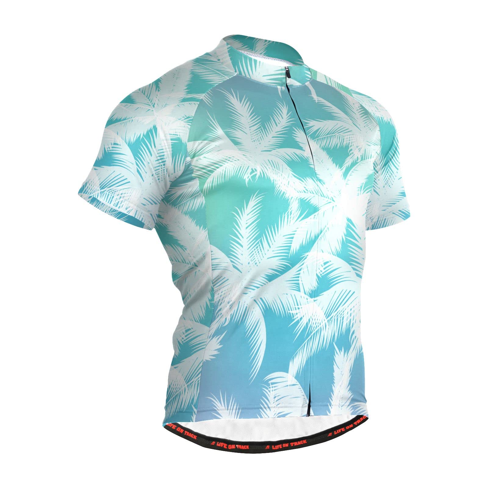 JHKKU Men's Cycling Jersey Palm Trees Bike Clothing Biking Shirt Full Zip with 3 Rear Pockets L