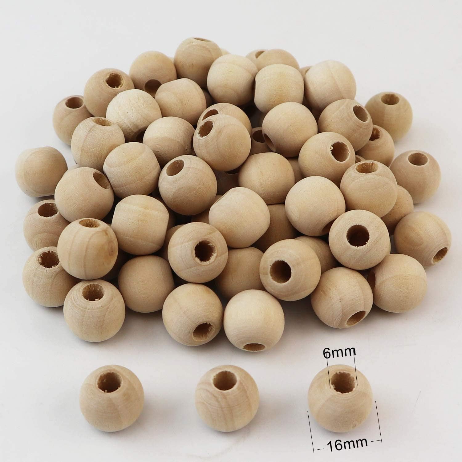100pcs 16mm Natural Wood Beads Unfinished Round Wooden Loose Spacer for Craft Making DIY, 6mm Hole - Image 5