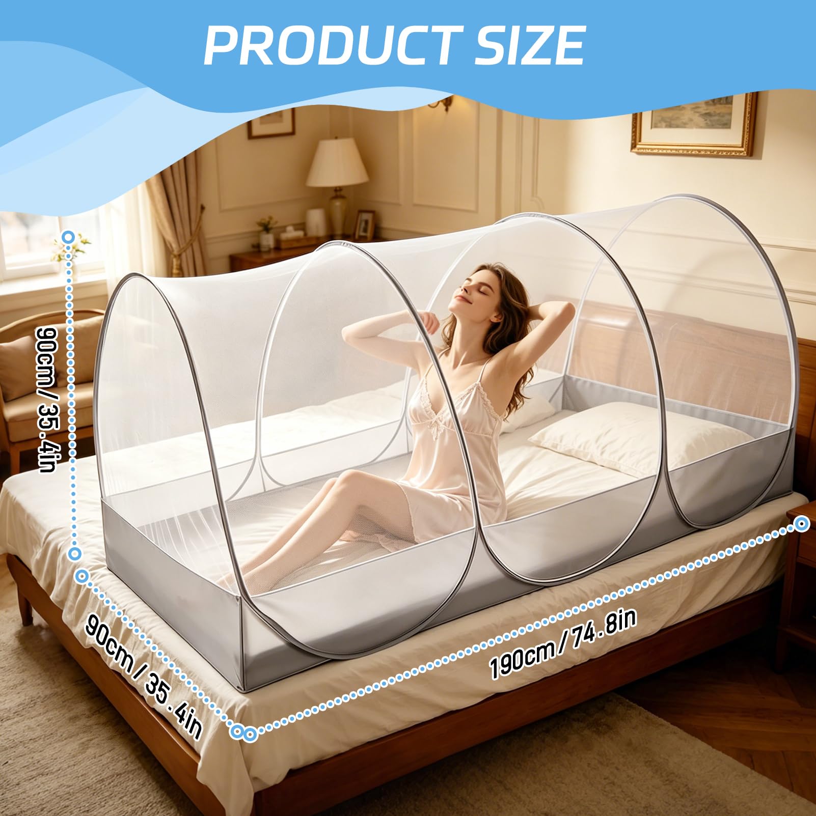 LIROPAU Moskitonetz Pop Up 190x90x90cm, Tragbares Campingzelt mit Reißverschluss für Zuhause, Reisen, Outdoor und Camping Geeignet, Einfache und Schnelle Installation