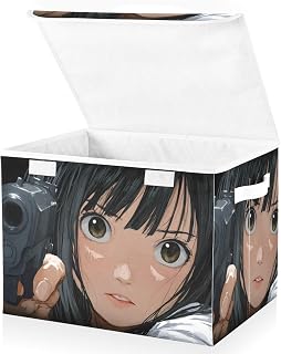 Anime Woman Hair Large Linen Storage Bins with Lid & Handle Foldable Storage Boxes Basket with Flip-Top Lid for Home Office 16.5” x 12.6” x 11.8”