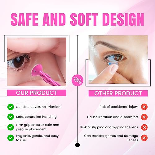 Miniatura 6 de Bullseye Pink - Herramienta de extracción e inserción de lentes de contacto suave, portátil, grande, de goma de silicona, dispositivo de inserción y