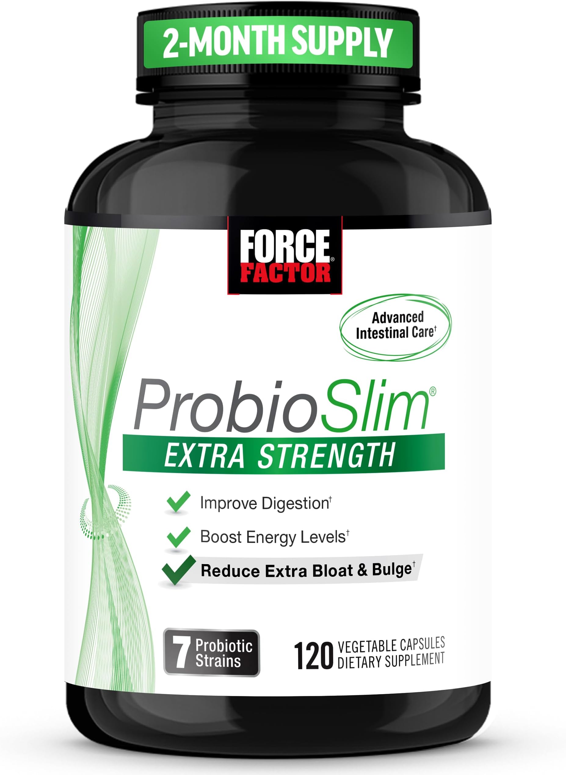 Force Factor ProbioSlim Extra Strength Probiotic Supplement for Women and Men with 30 Billion CFUs for Weight Loss, Digestive Health Support, Bloating and Gas Relief, 120 Capsules