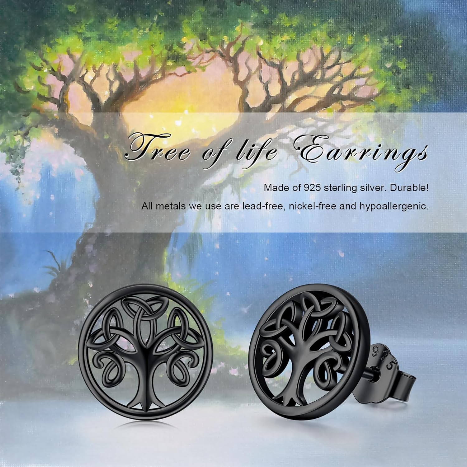 Tree of Life Stud Earrings 925 Sterling Silver Celtic Earrings Jewelry Christmas Gifts for Women Christmas Stocking Stuffers