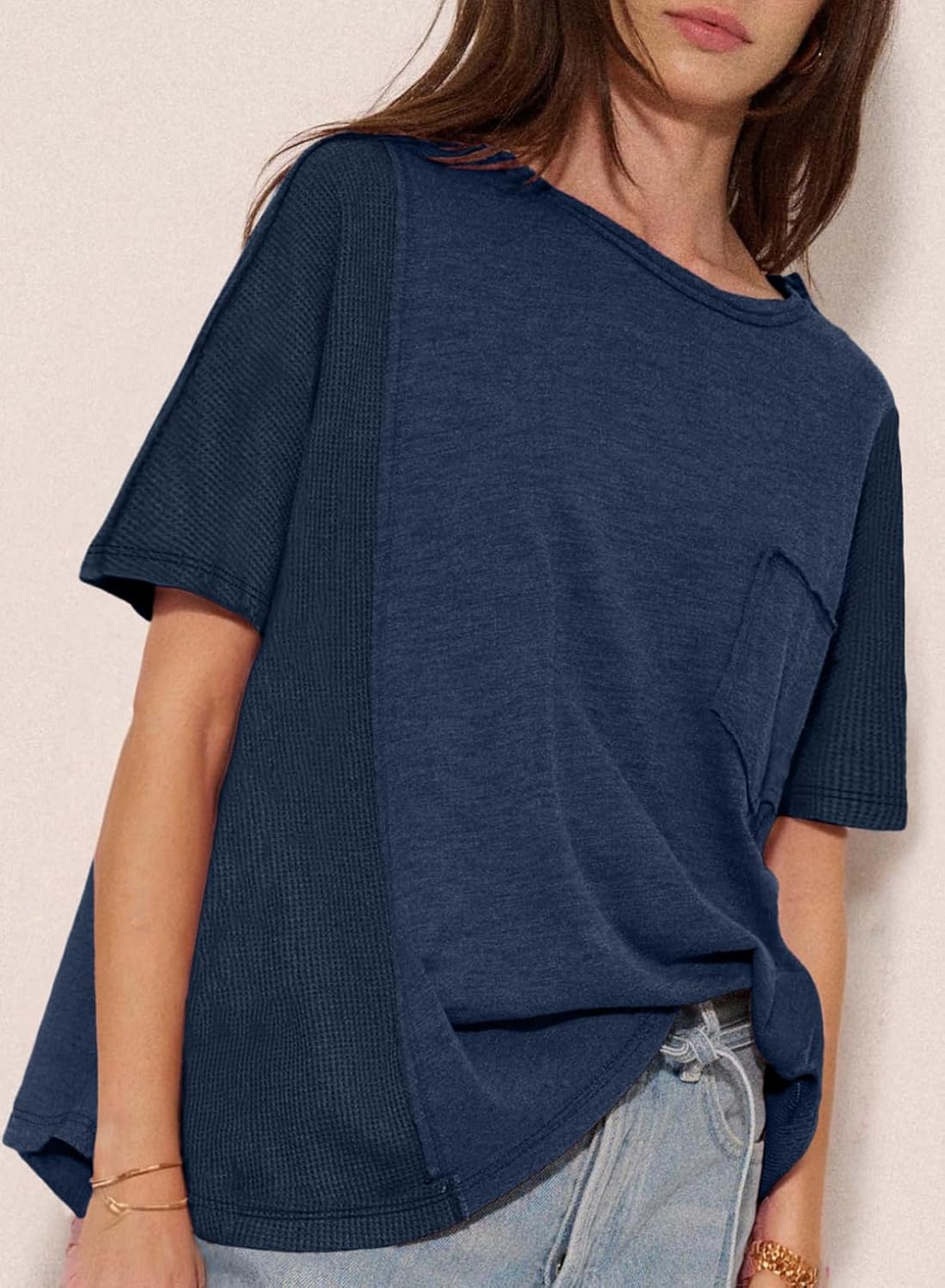 Acelitt Womens Oversized T Shirts Loose Fit Crewneck Short Sleeve Waffle Knit Tops Summer Casual Blouse 2025 Basic Tee - Image 2