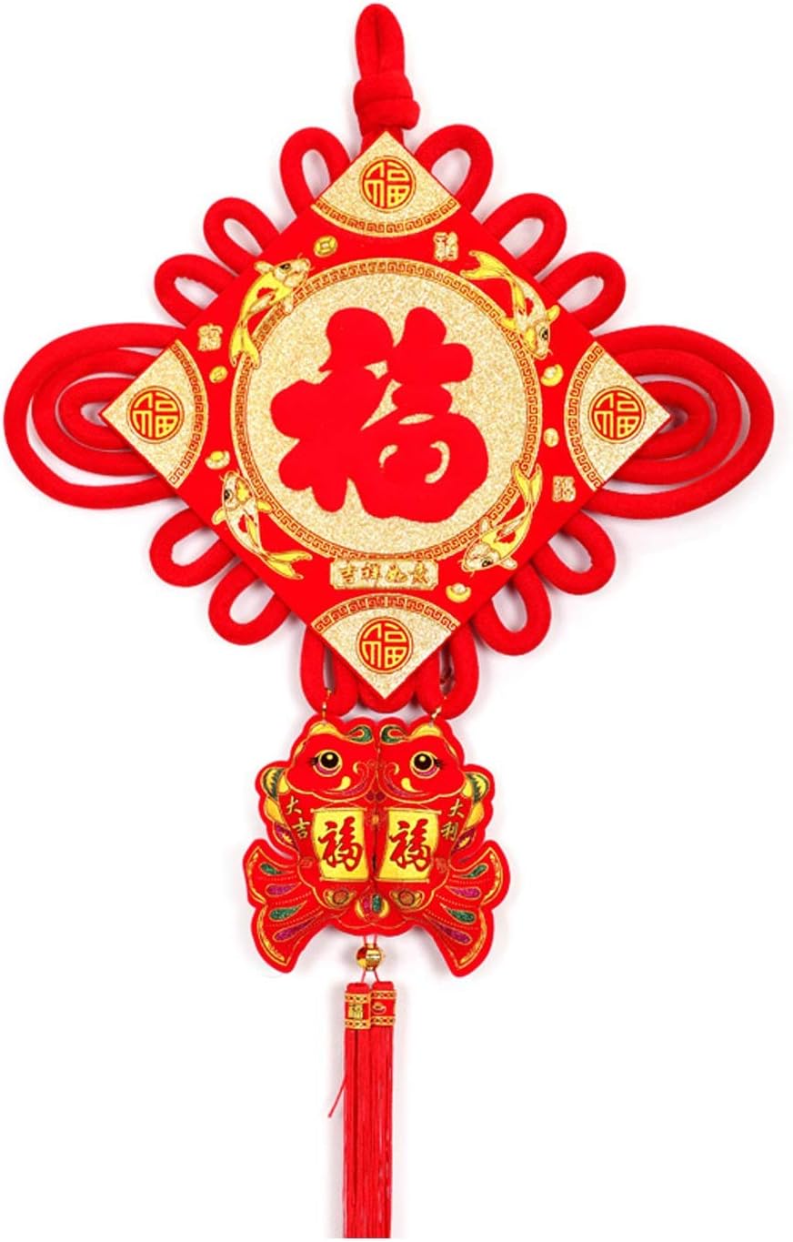 Chinese Knot,Pendant Fu Character Living Room Double Panel Knot TV Wall Hanging Home Decoration Pendant Tassel(Size : M) (Size : Small)