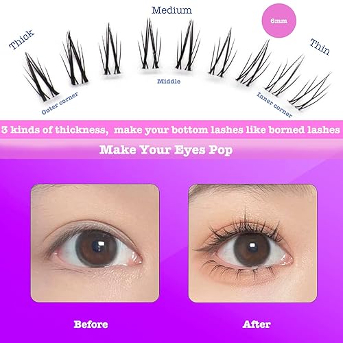 Miniatura 3 de DAODER - Extensiones de pestañas en racimo de pestañas inferiores, 90 unidades, aspecto natural, pestañas transparentes para pestañas inferiores de