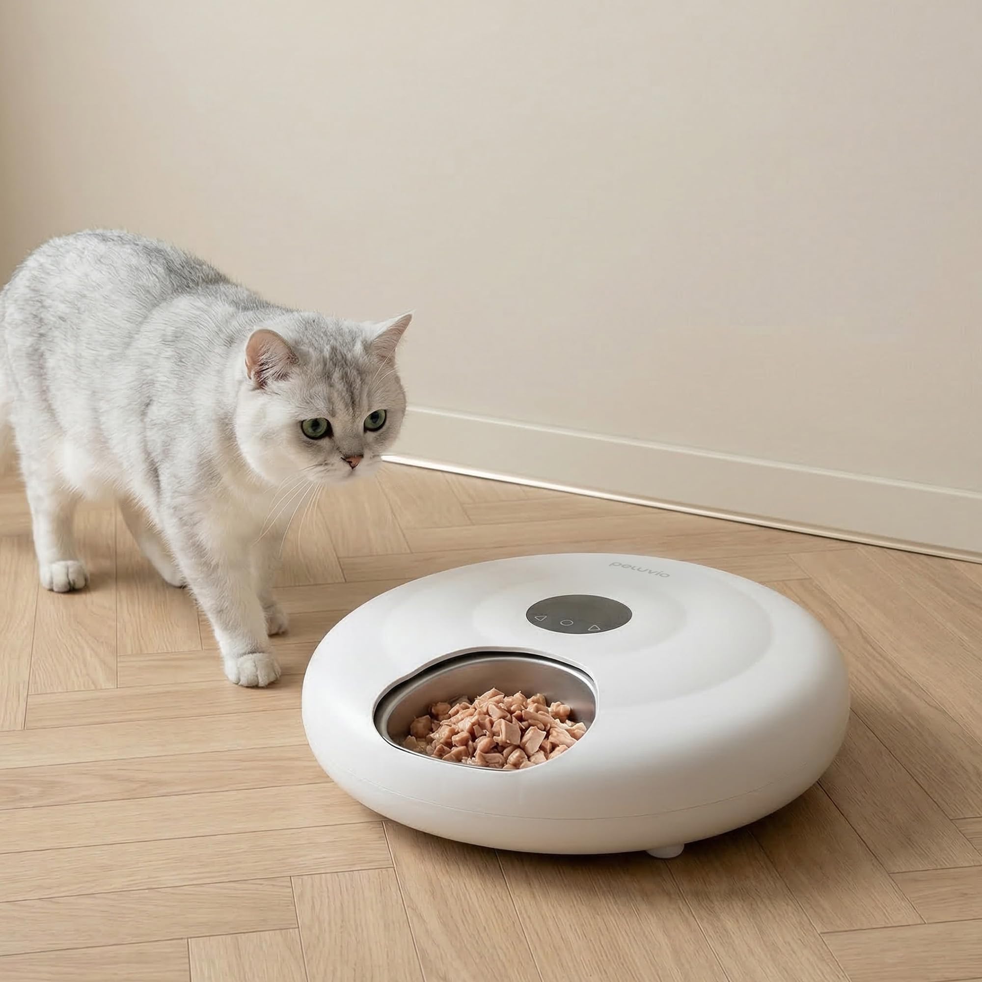 Nube Futterautomat Katze Nassfutter, Mit Kuehlung, Wi-Fi Smart App | Manuelle Steuerung, 6 Kammern Zu 150 ml, 4000 mAh Akku, Edelstahlschale, Anti-Jam, Panelsperre