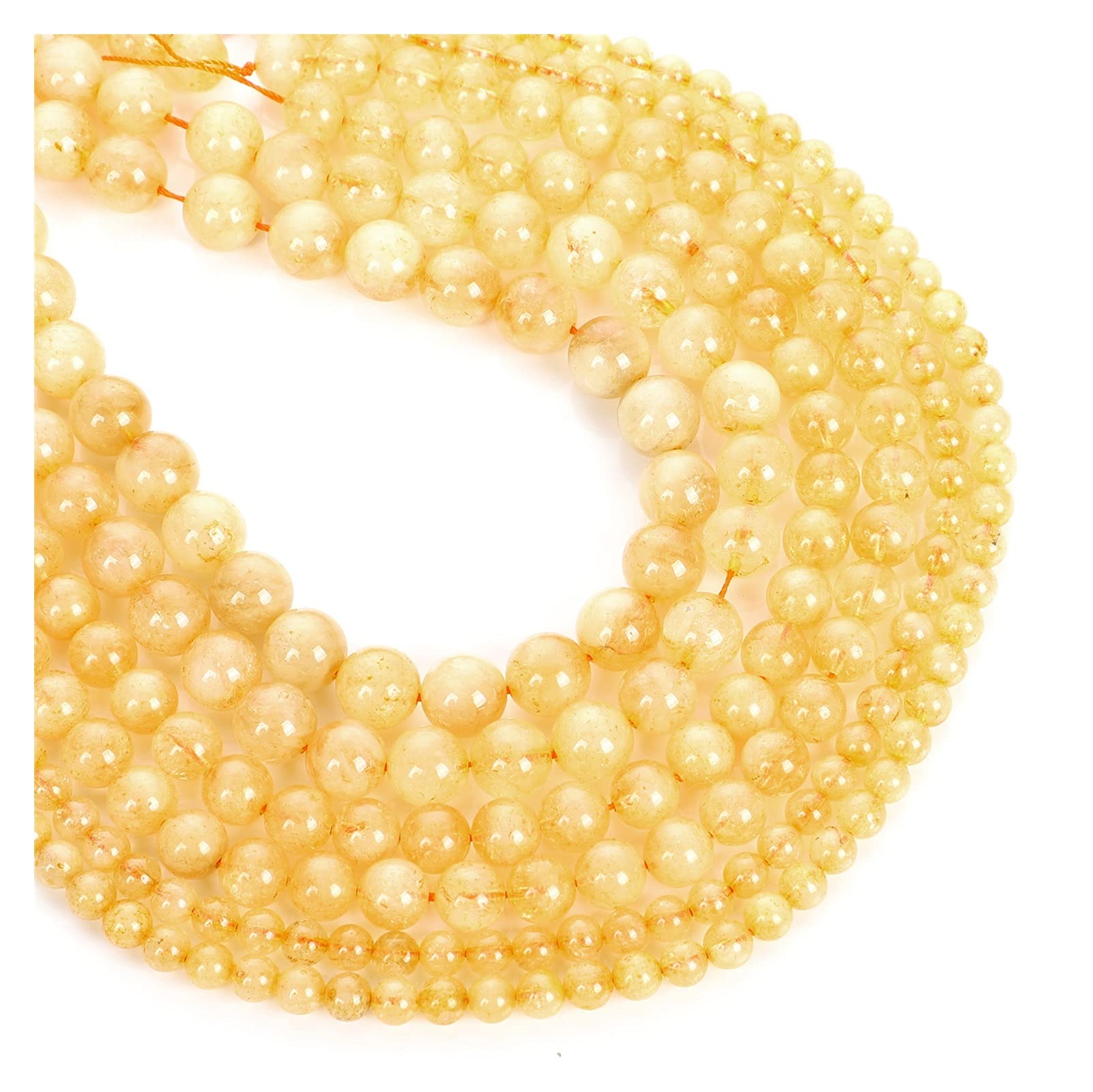 Perle Sciolte In Pietra Naturale Citrino Quarzo, Rotonde, 4-12 Mm, Fili Da 39 Cm (circa 48 Pz Per 8mm), Per Creazione Gioielli Fai Da Te