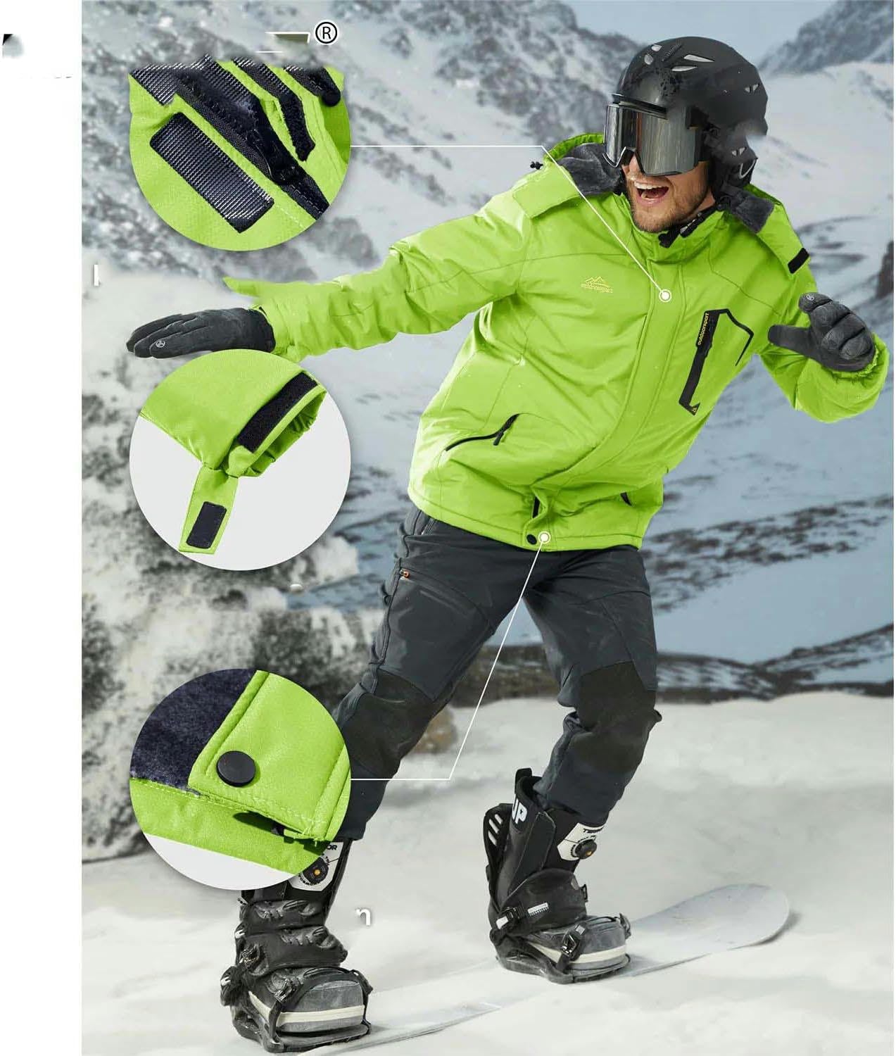 Fleece Lining Jackets Mens Hiking Jackets Outdoor Removable Hooded Coats Ski Snowboard Parka Winter Outwear