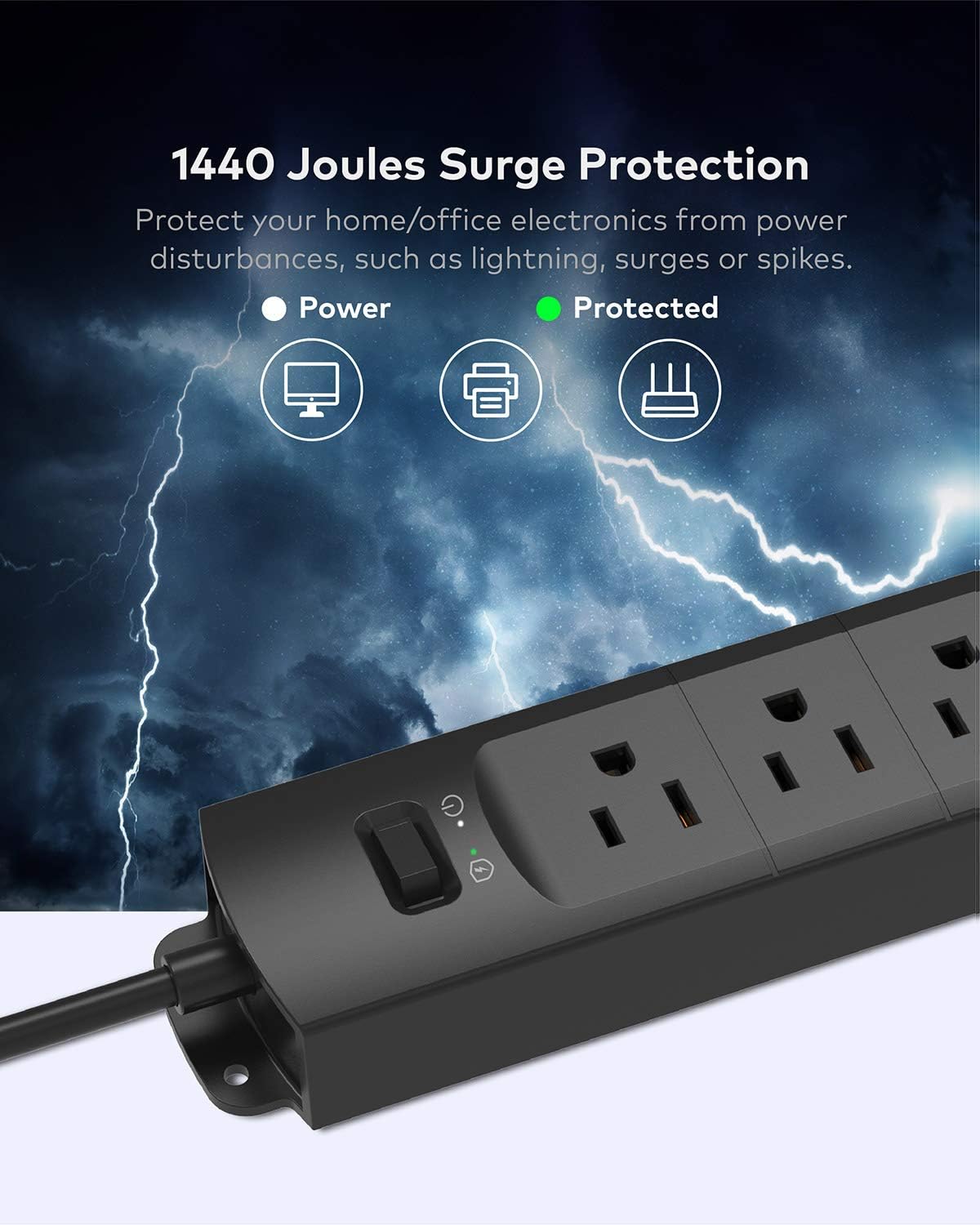TROND Surge Protector Power Strip with USB, Flat Plug, Screw Wall Mountable, 3ft Extension Cord, 4 USB Charging Ports, 4 AC Outlets and 1440 J Surge Protection, for Home Office Desk Bedside, Black : Electronics