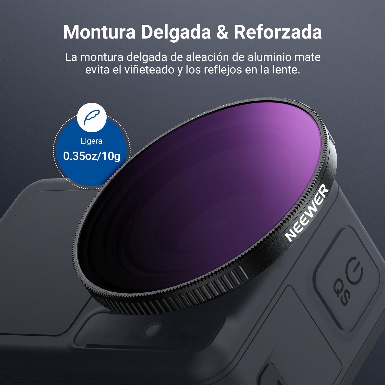 NEEWER Variable ND Filtro Compatible con dji Osmo Action 5 Pro/4/3, ND64-256 6-8 Pasos Snap On Cristal Óptico HD Vidrio Multicapa Densidad Neutra Action CAM Objetivos Filtro Accesorios