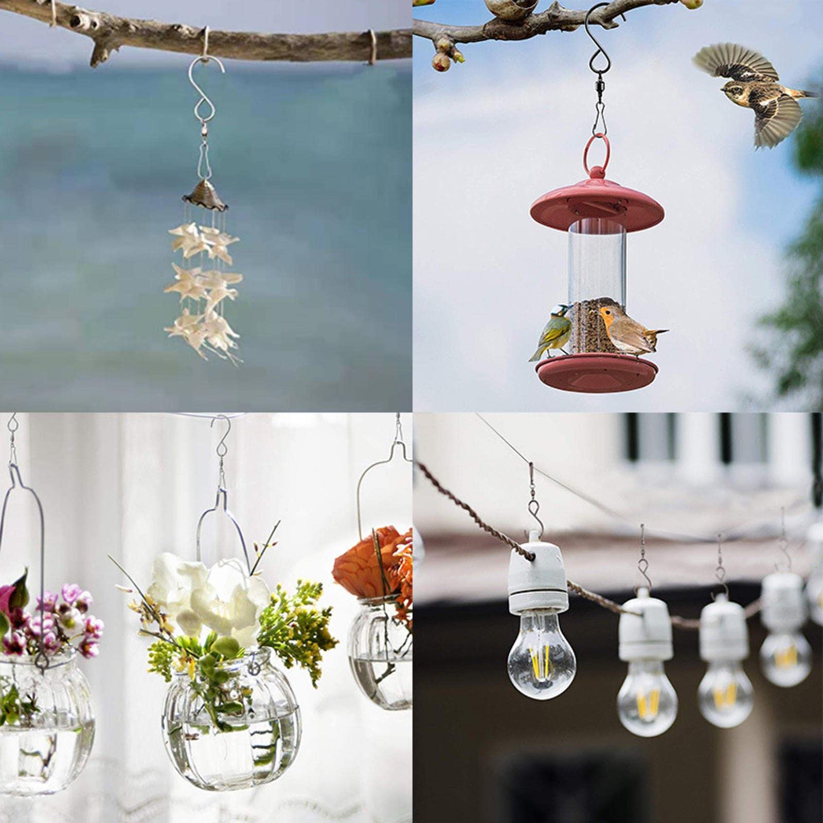 10X Swivel S Hooks Clips for Hanging Garden Wind Spinners Flower Pot Silver|Home Decoration Items for Living Room Durable Home Garden Tool Kit for Soil Cultivator-image-6