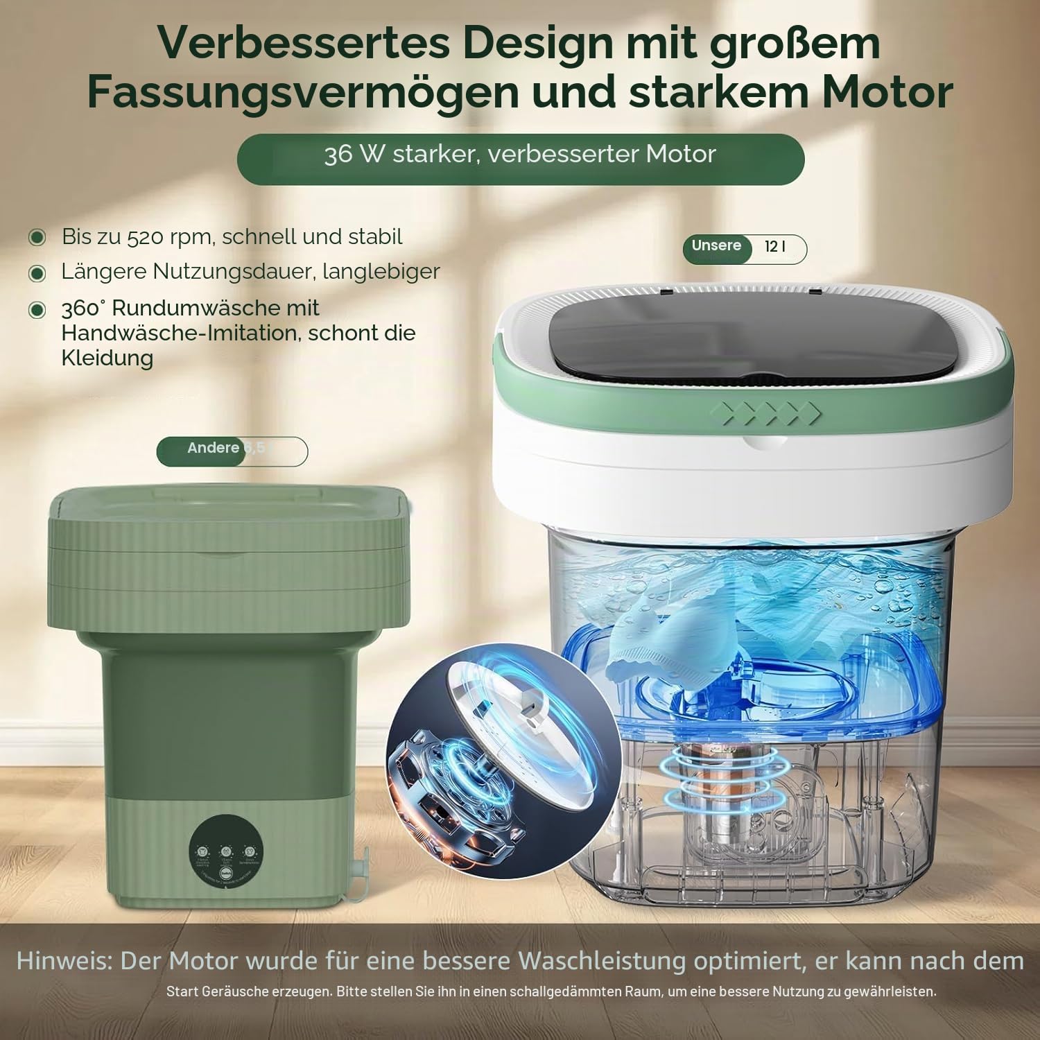 Tragbare Mini-Waschmaschine 12 Liter mit Schleuderfunktion für Unterwäsche und Kleidung