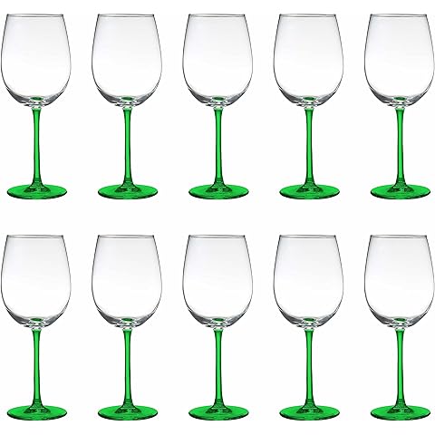 DISCOUNT PROMOS ARC Cachet White Wine Glasses 16 oz. Set of 10, Bulk Pack - Wedding Favors, Personalized Gifts - Green