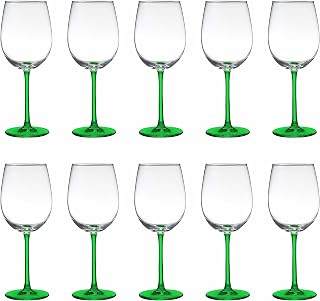 DISCOUNT PROMOS ARC Cachet White Wine Glasses 16 oz. Set of 10, Bulk Pack - Wedding Favors, Personalized Gifts - Green