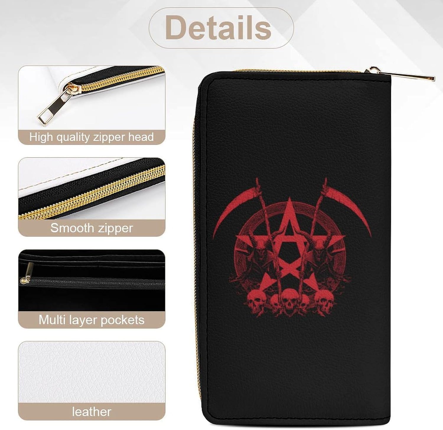 Ghoulses And Pentagram Long Zippered Pouch for Men And Women Large Clutch Cash Wallet with Credit Card Slots