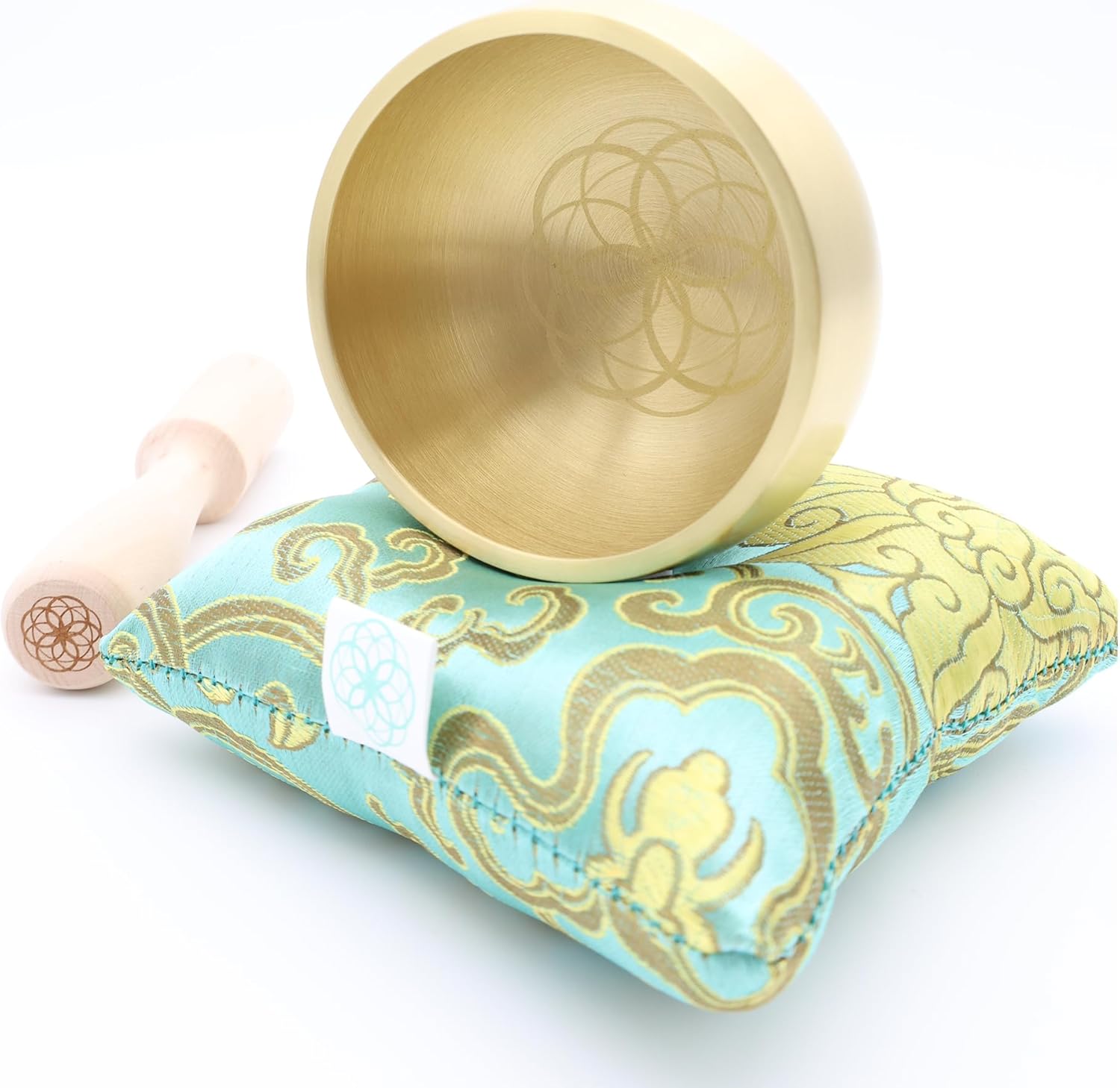 Tibetan Singing Bowl Set – Portable Handcrafted Sound Bowl for Meditation, Chakra Healing, Yoga, Stress Relief -ZenBloom Bowl – Flower of Life Edition – by Circle Up (ZenBloom Flower Of Life)