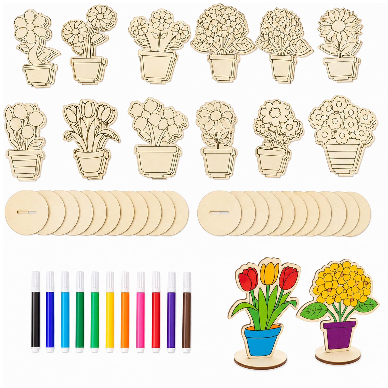 BeoTnp 36pcs Arts and Crafts, Craft Supplies, Wooden Craft Kit, Woo den Flowers, Creative Activity Set for Blank Wood Ornaments for DIY Crafts Home Decoration Craft Project