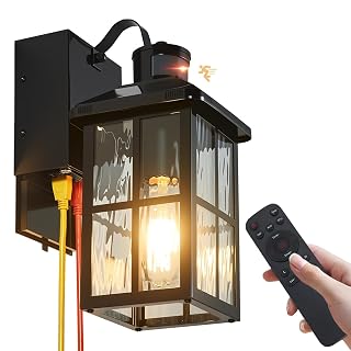Porch Light with GFCI Outlet with Remote, Dusk to Dawn Outdoor Lighting with Outlet, Upgraded 4 Lighting Modes Motion Sensor Outdoor Lights, Waterproof Outside Lights for House Patio Garage Front Door - Amazon product rated Grade A