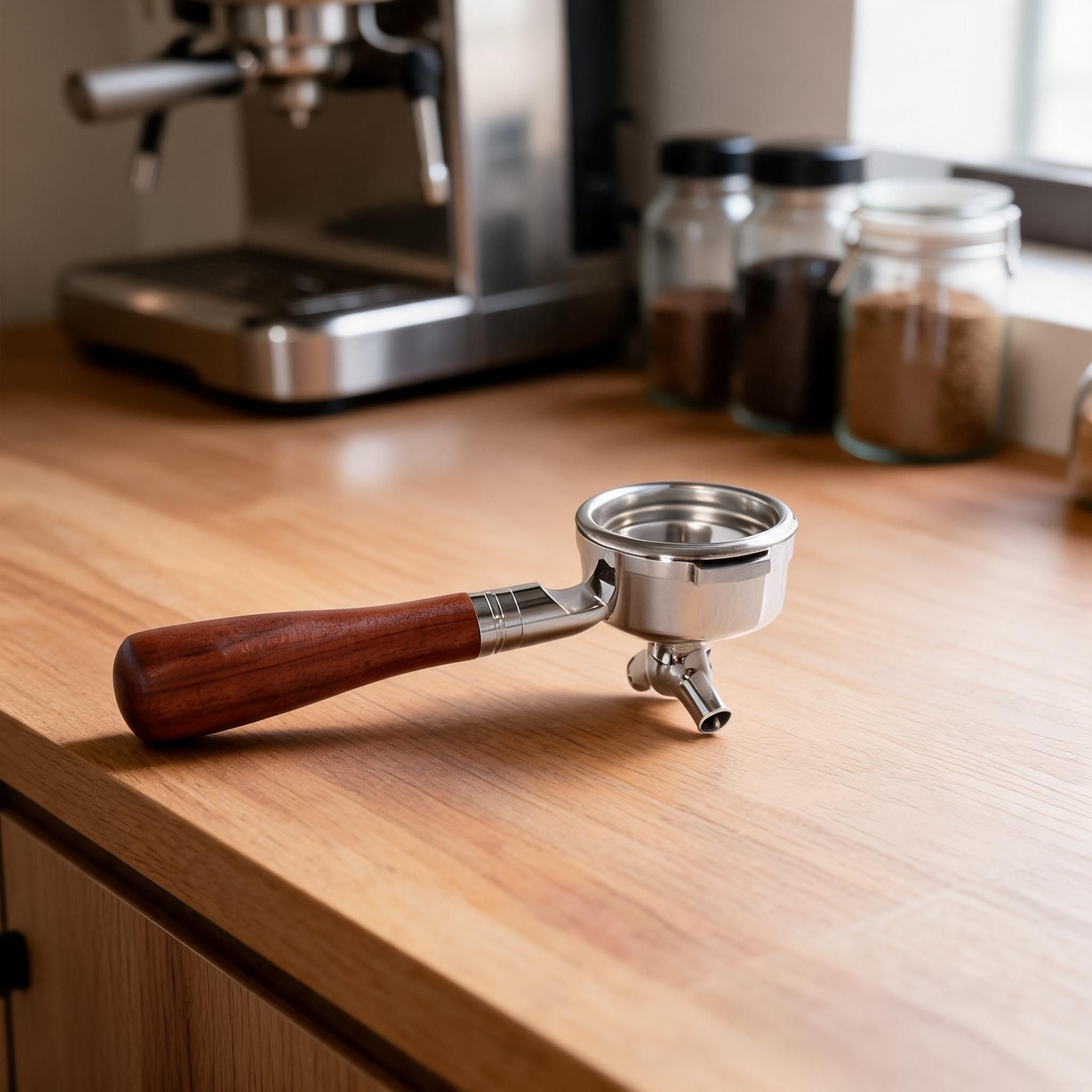 Espresso Portafiltro 58 mm con mango de madera y cesta de filtro de acero inoxidable 304, compatible con para Breville 9 Series, extraíble para facilitar la limpieza, accesorios profesionales para