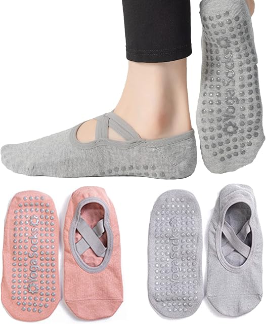Xerteam 2 Pairs Yoga Socks for Women Non-Slip SocksWomens Slipper Grip Socks for Pilates, Barre, Ballet, Dance, Workout, Fitness,Gymnastics(Pink+Grey)