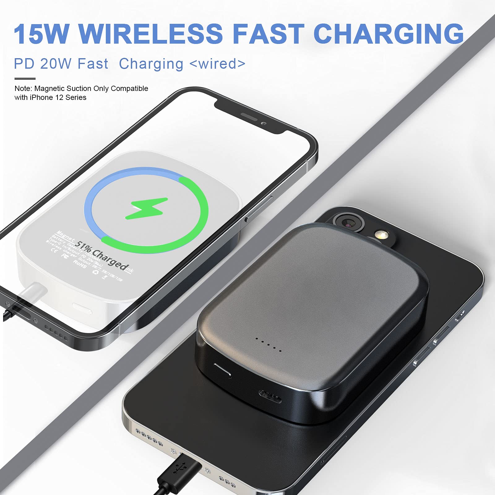 スマホアクセサリー Wireless Powerbank 10,000mAh Magnetic Wireless Portable Charger,10000mAh 15W Fast USB C