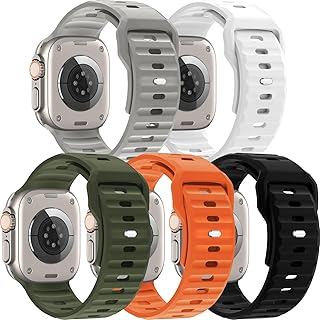 5 Pack Sport Band Compatible with Apple Watch Ultra Band 49mm Men Women, Adjustable Waterproof Silicone Strap for iWatch S...