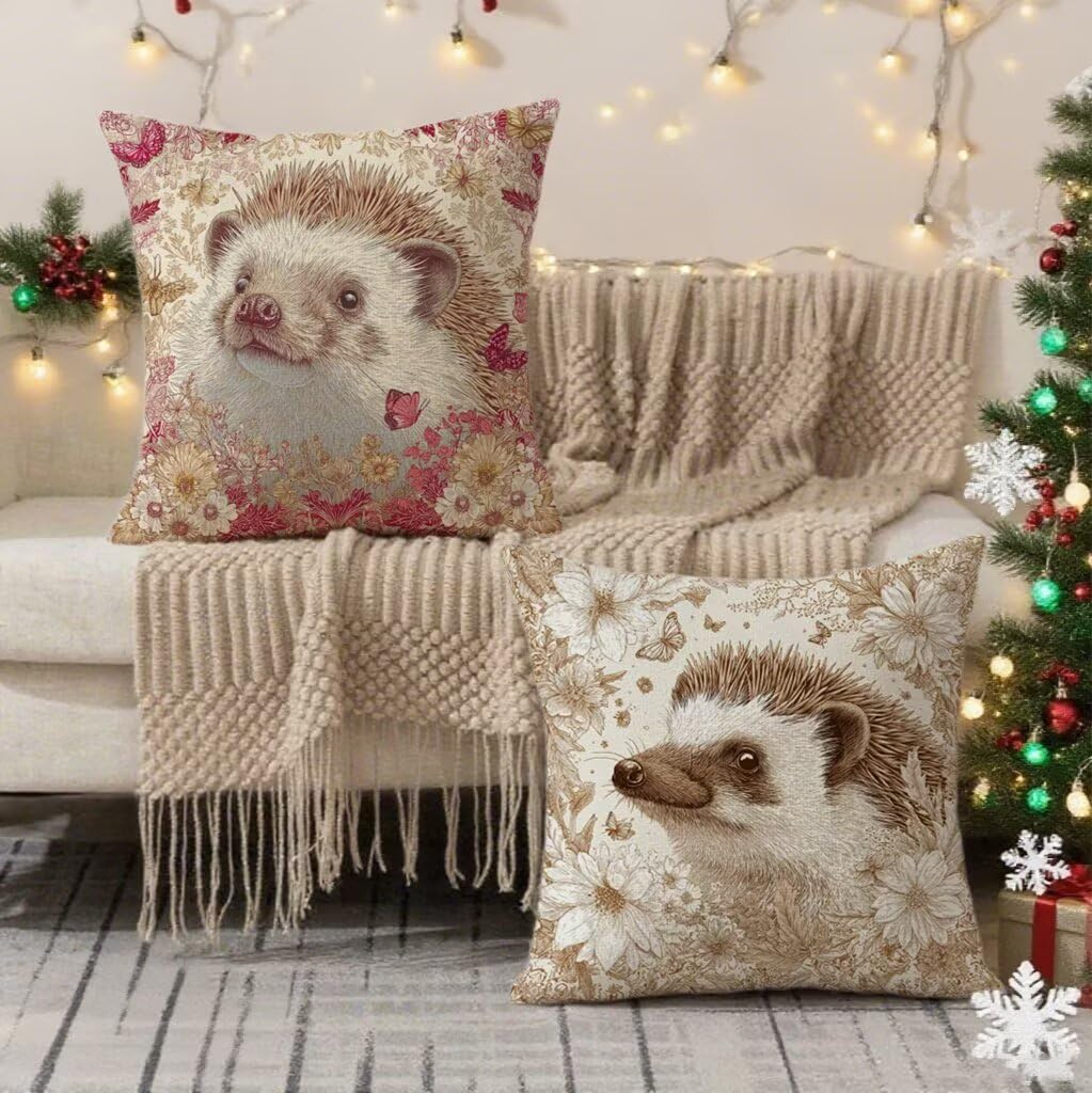 Federa Cuscino 80x80 Autunno Cuscini Divano Riccio Cuscini da Esterno Impermeabili Linoi Quadrato Set di 2 Decorativi Cushion Covers per Giardino Soggiorno Sofá Balcone Patio, Regalo per Donne 1B-357