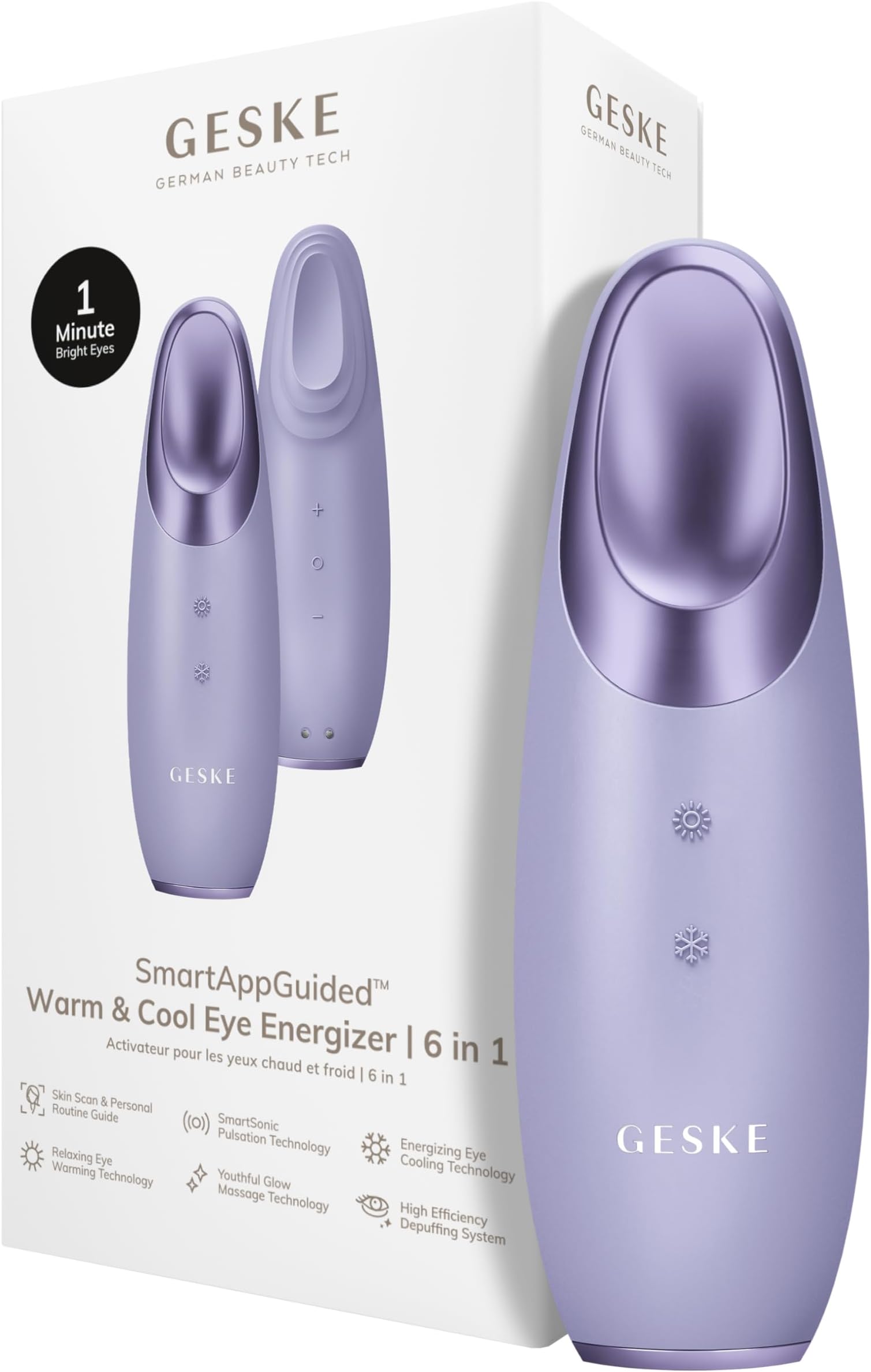 GESKE SmartAppGuided™ Warm & Cool Eye Energizer | 6 in 1 | Heated eye massager | Combat dark circles & under-eye bags | Refresh droopy eyelids | Anti-stress & relaxation | Sonic massaging