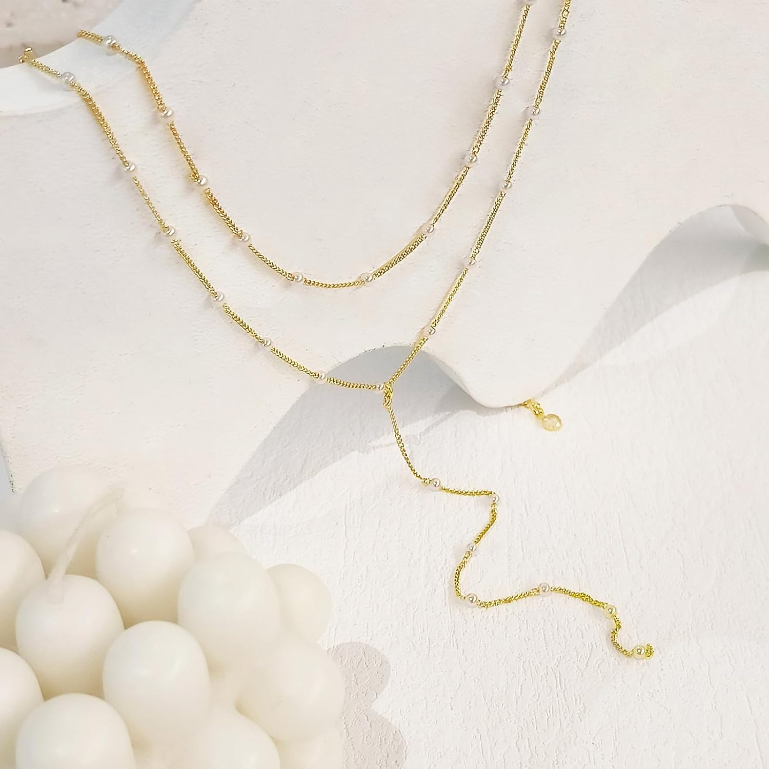 Luxval Lariat Silver Necklace for Women, Dainty Long Necklace Silver Y-Shaped Pendant Necklaces Trendy Beaded Chain Drop Necklaces Jewelry for Women Gifts - Image 7