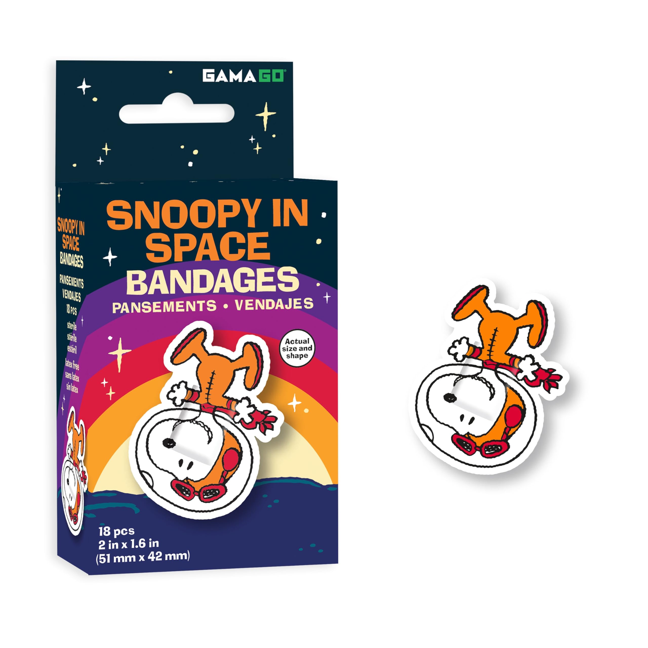 GAMAGO Peanuts Adhesive Bandages - 18 Self-Adhesive Bandages for Kids Parents Snoopy Fans Sterile Latex-Free Easily Removable Ideal