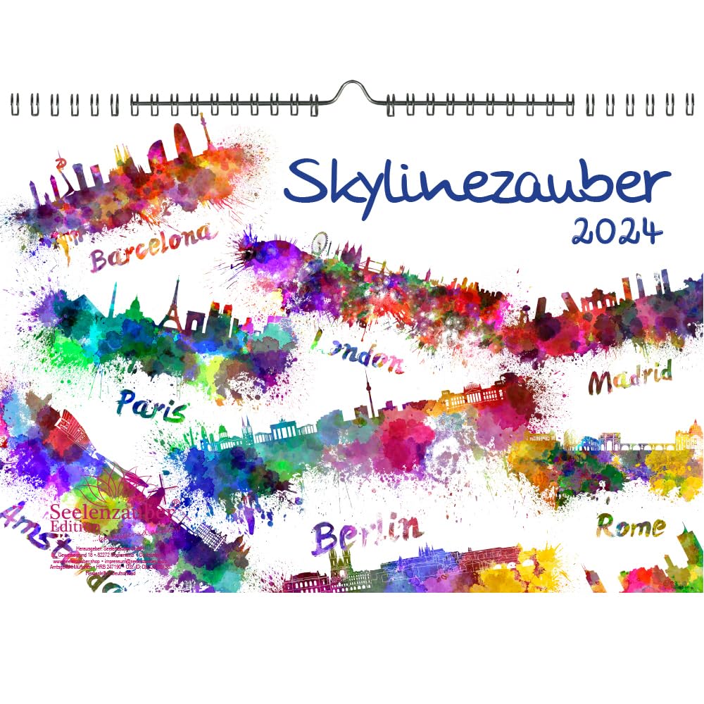 Skylinezauber DIN A4 Calendar for 2024 Skylines in Watercolour Seelenzauber