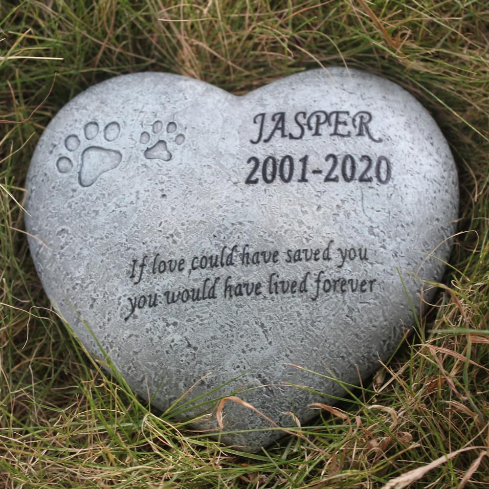 Heart Shaped Dog Memorial Stones, Personalized Pet Memorial Stone Dog Headstones Outdoor Garden Stones Dog Grave Marker, Small Size Pet Memorial Gifts for Dogs Pet Loss Sympathy Gift