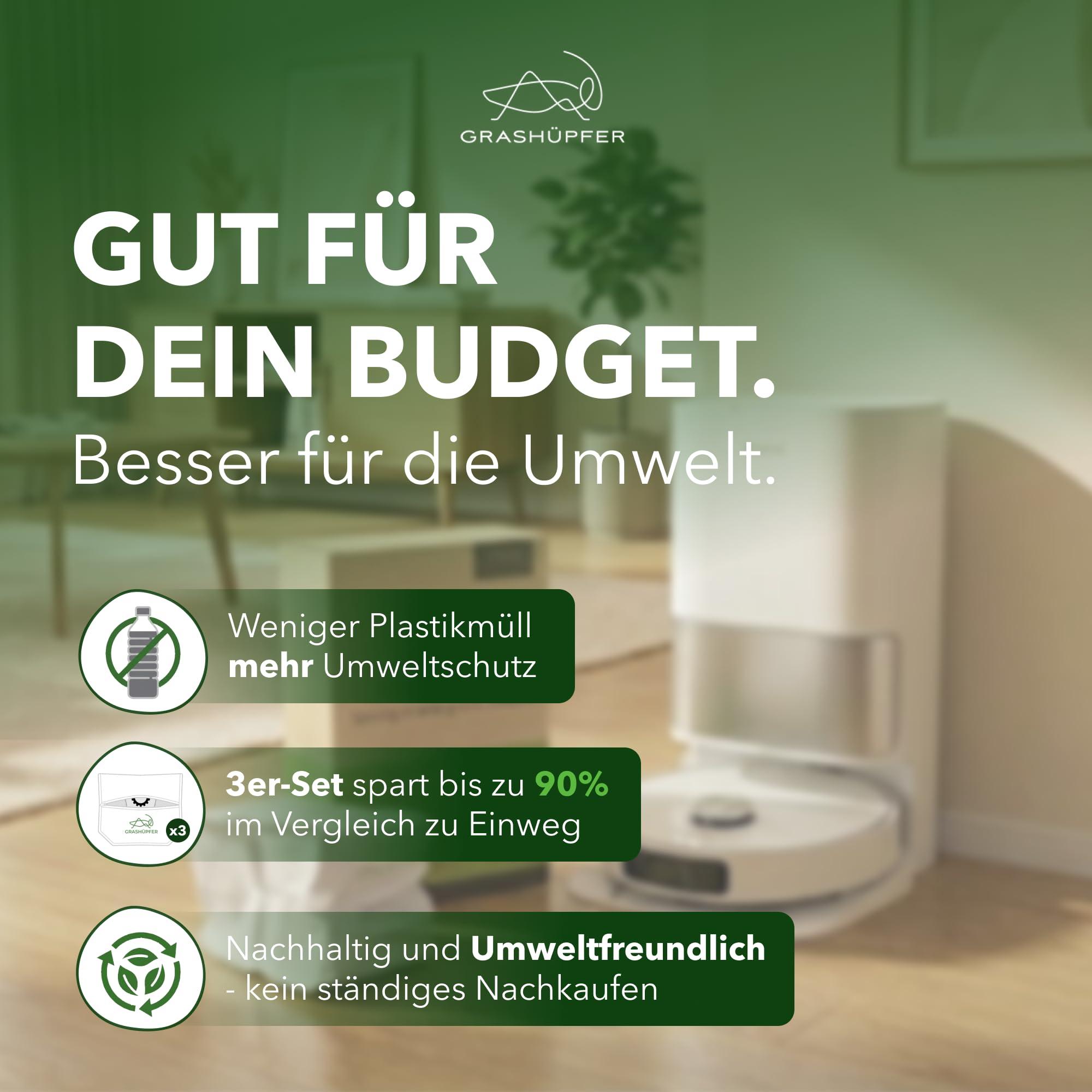 GRASHÜPFER® Wielokrotnego użytku worki na kurz do Roborock S8+ i S8 Pro Ultra, S7 Pro Ultra, Max Q5 Max+ i Q7 – trwała alternatywa