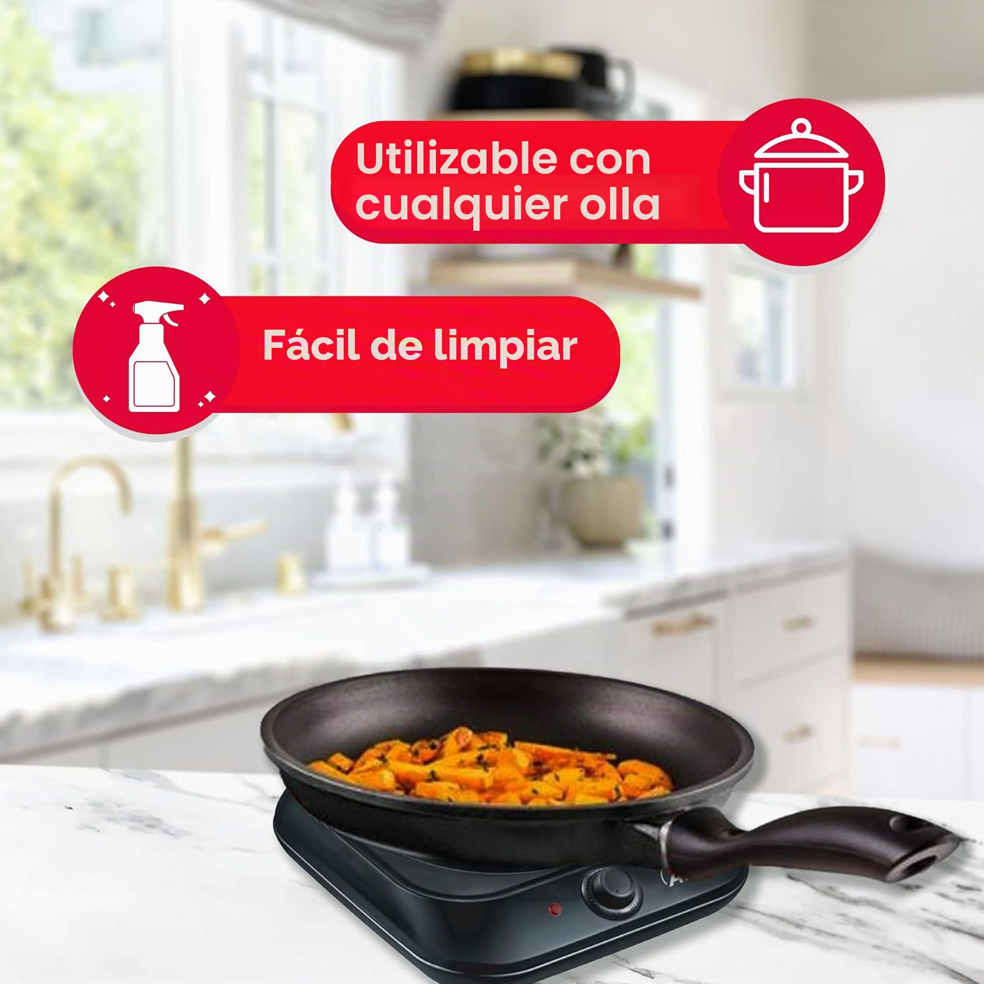 ARDES Placa Eléctrica para Cocinar en Vitrocerámica 5 Niveles de Potencia Compatible con Todas las Ollas Hornillo de Camping Eléctrico Portátil ‎AR1F401