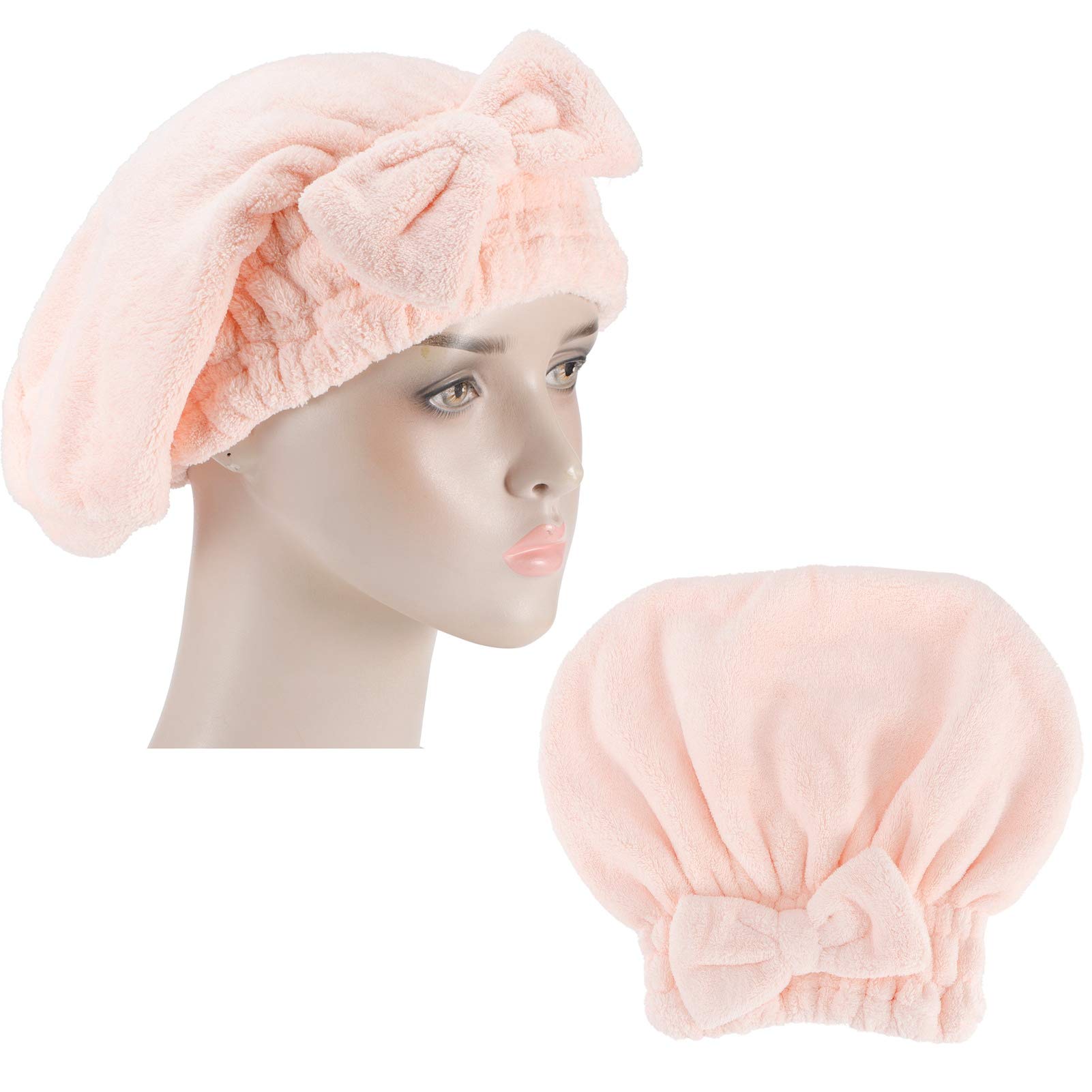 Ejoyous 2PCS Cappello per Asciugare i Capelli in Pile di Corallo Asciugamano per Capelli Avvolgente Cuffia Spessa Assorbente Ad Asciugatura Rapida per Donne Uomini e Uso in Viaggio Dopo la Doccia