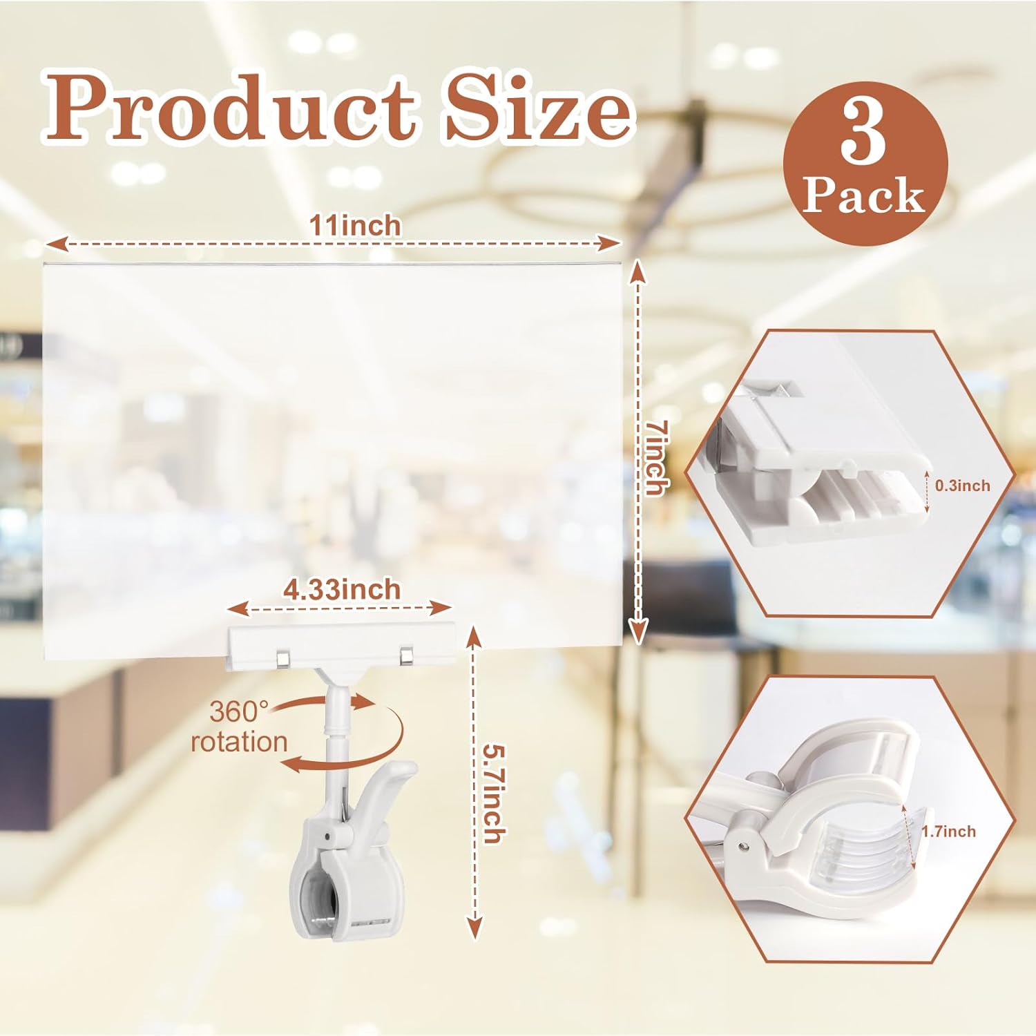 Acrylic Sign Holder With Clamp 7*11 Inch Acrylic Card Protector Price Tag Clip 3 Pack Rotatable Holding Clamp - Image 2